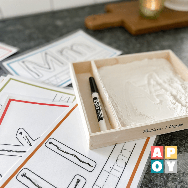 sensory writing tray with flour,easy letter formation activity,easy literacy activities,letter learning,letter writing practice for toddlers
