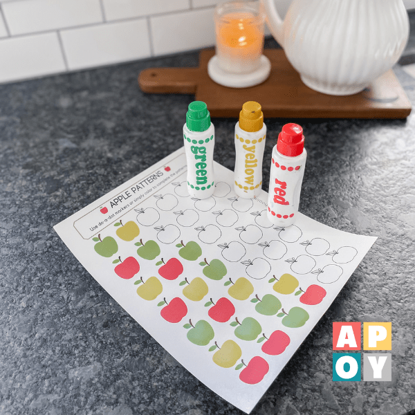 apple pattern activity and dot markers on counter