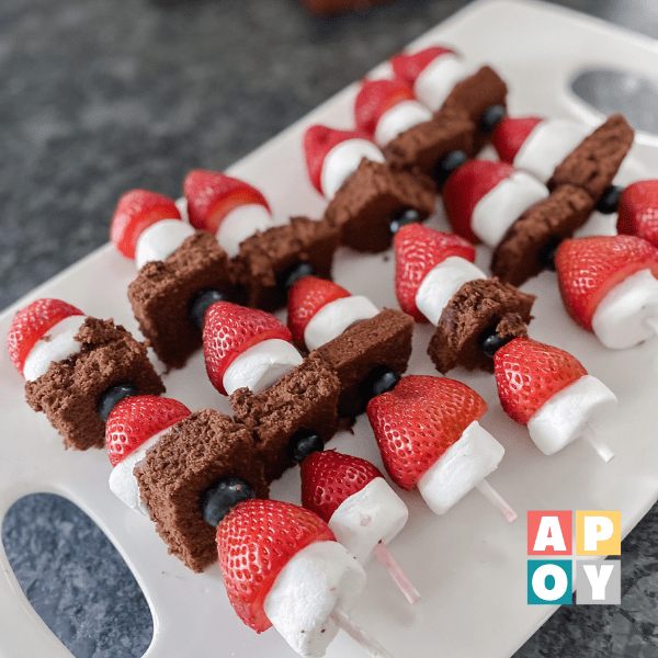 Easy Red, White, and Blue Fruit and Brownie Kabobs: A Festive 4th of July Dessert for Kids