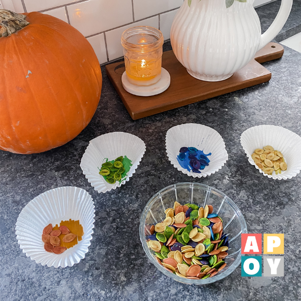 Engaging Toddler Minds: Sorting Activity Using Pumpkin Seeds for Easy Color Recognition Practice