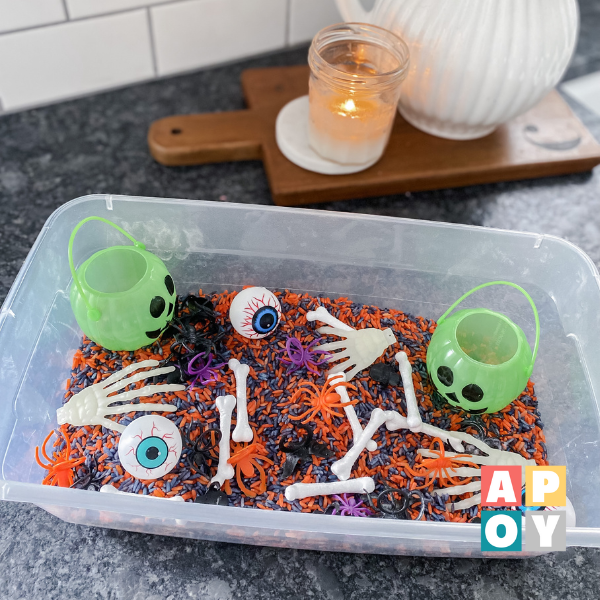 How to Dye Rice for Sensory Bins: A Halloween Adventure for Toddlers