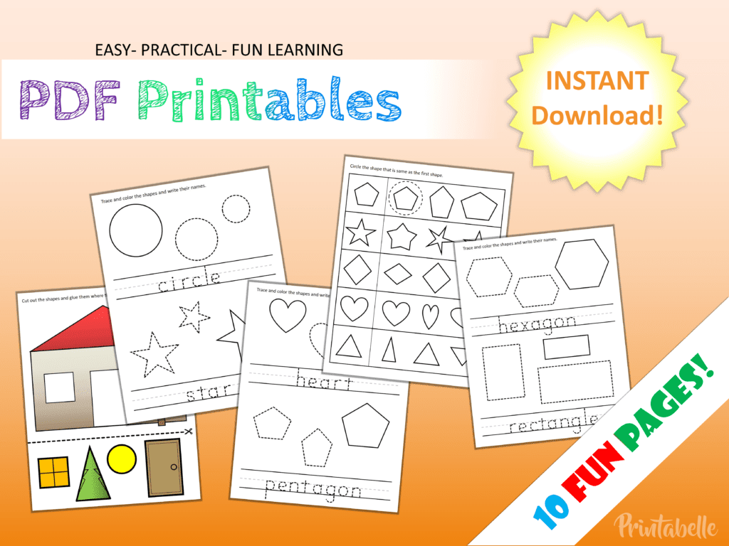 learning shapes printable activity coloring pages