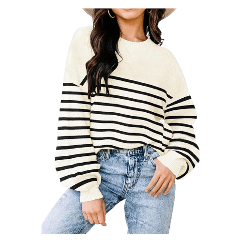 white striped womans sweatshirt